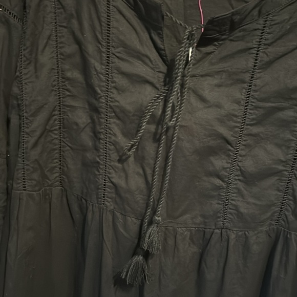 Catherine Malandrino dress black boho peasant tassel front & trim detail cotton - Picture 3 of 6